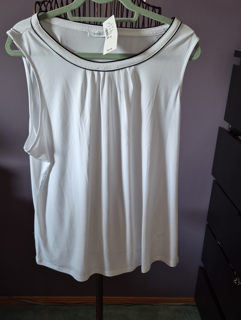 Ricki's White Sleeveless Pleated Neckline Camisole with Contrast Trim